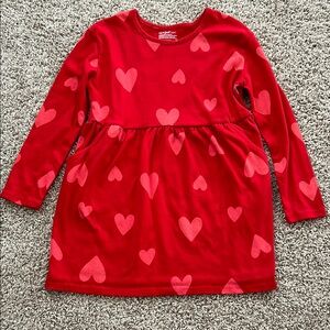 Cat and Jack Red Heart Patterned Long Sleeve Dress